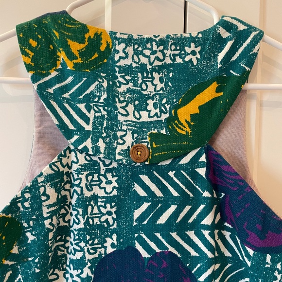 Anthropologie Teal Multi Graphic Hibiscus Shift Dress - Picture 4 of 5